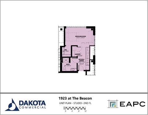 Floor plan for studio, 1 bath, 430 sqft